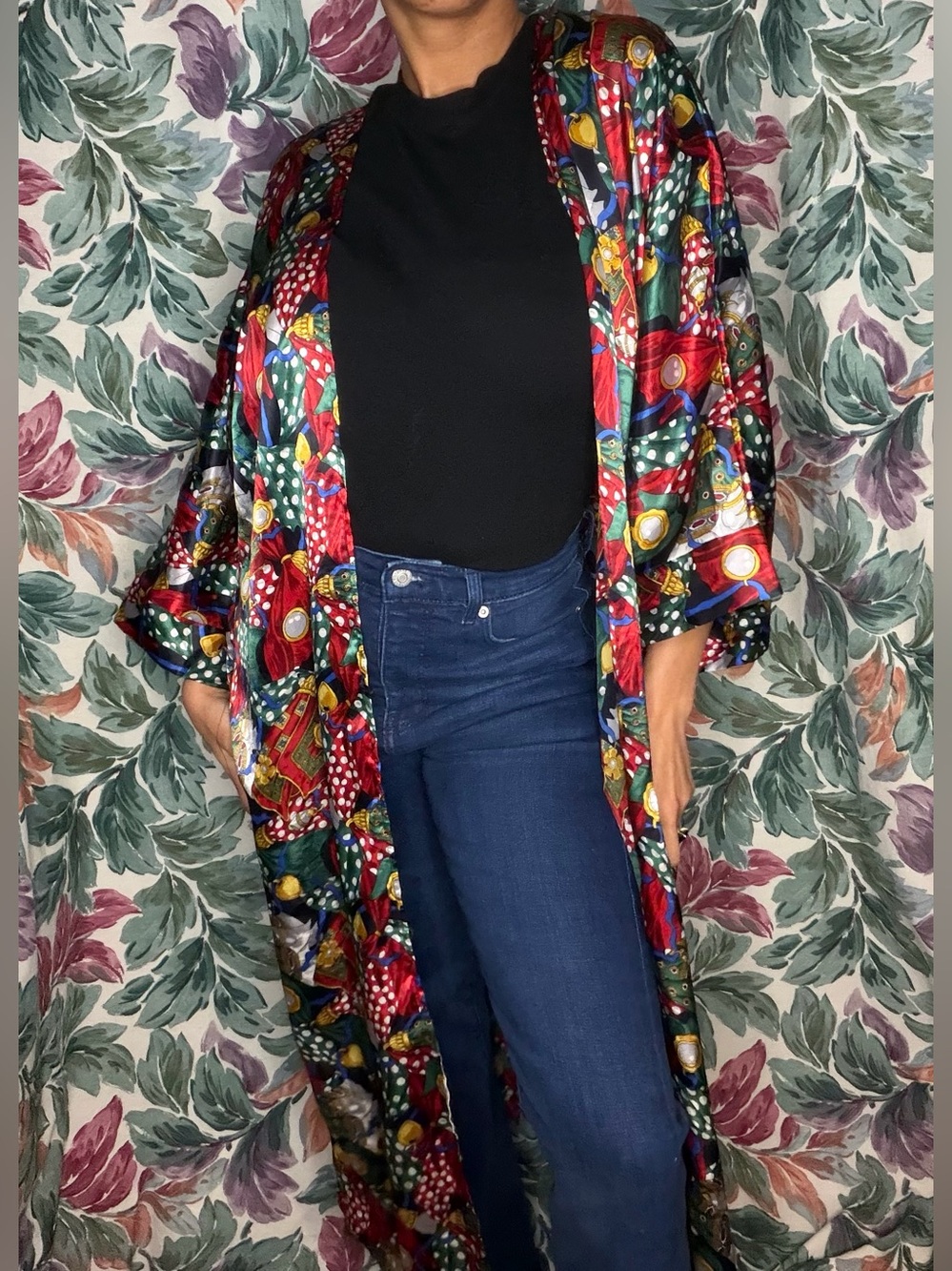 Colorful Vintage CopaCabana Polka Dot Silky Dice Kimono